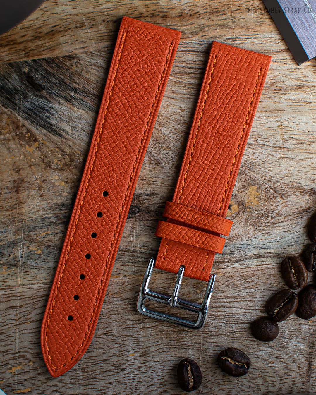 Natural Top Grain Leather Orange Watch Band The Sydney Strap Co
