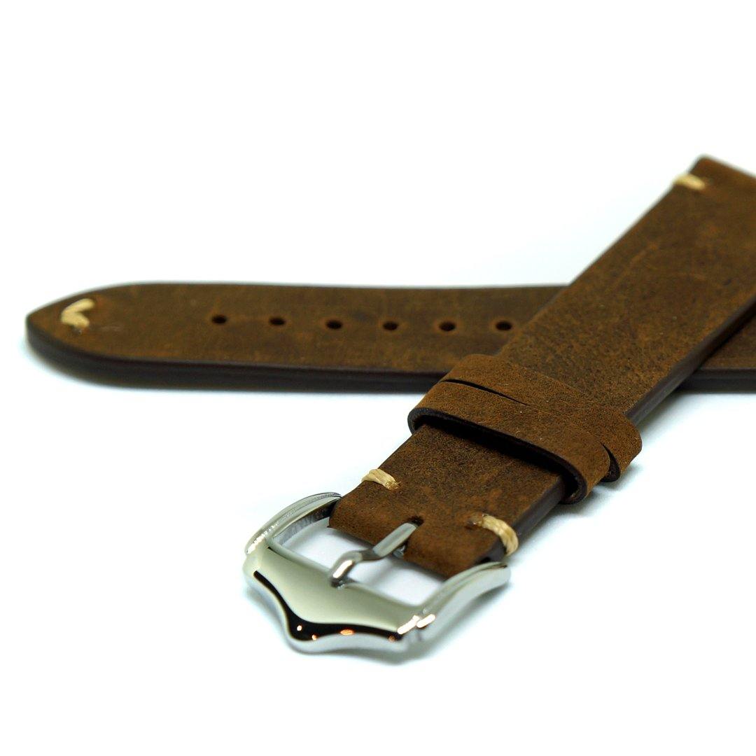 Genuine Calfskin Brown Handstitched Vintage Style Leather Watch Strap