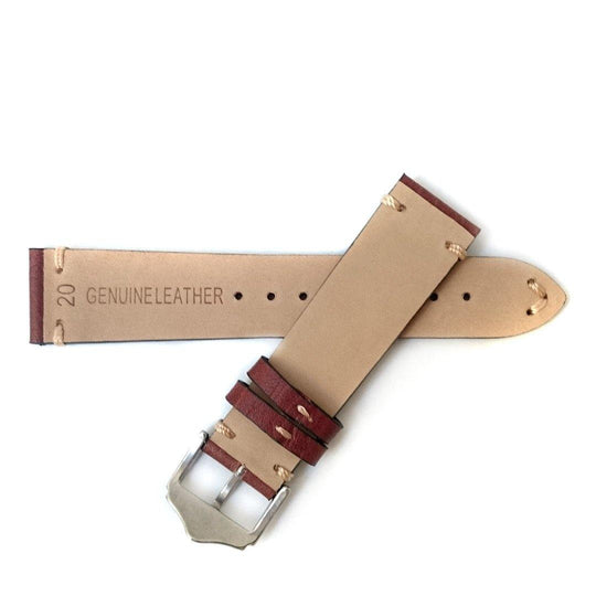 Genuine Calfskin Brown Handstitched Vintage Style Leather Watch Strap
