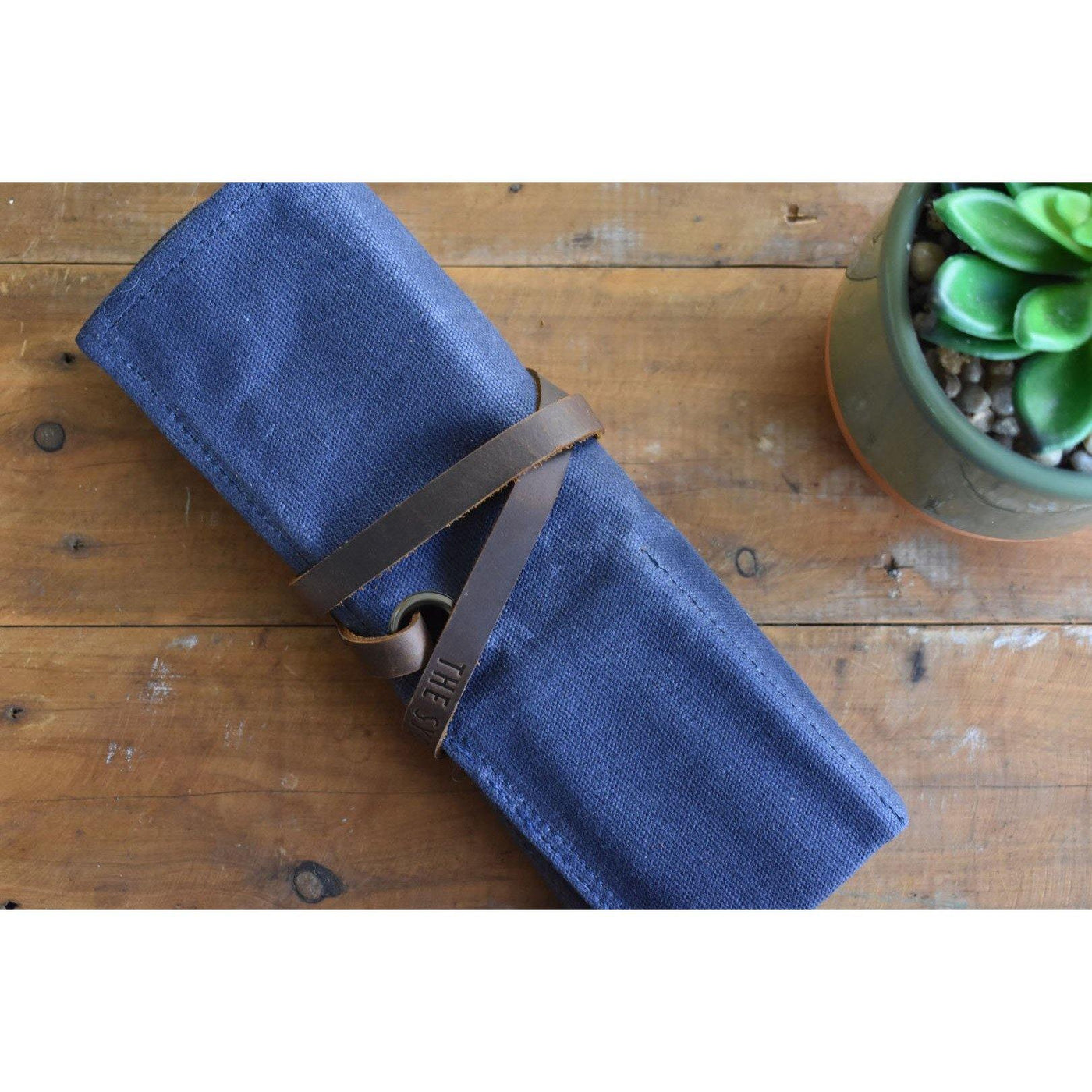 Navy & Taupe Waxed Canvas & Velvet Watch Roll - Four Slots - The Sydney Strap Co.
