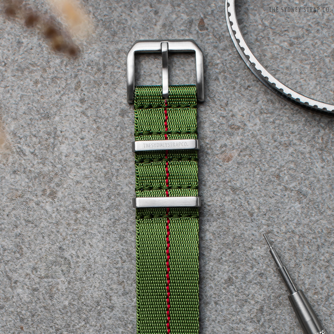 Buy Ultra Seatbelt Army Green Red One Piece Watch Strap Sydney Strap Co