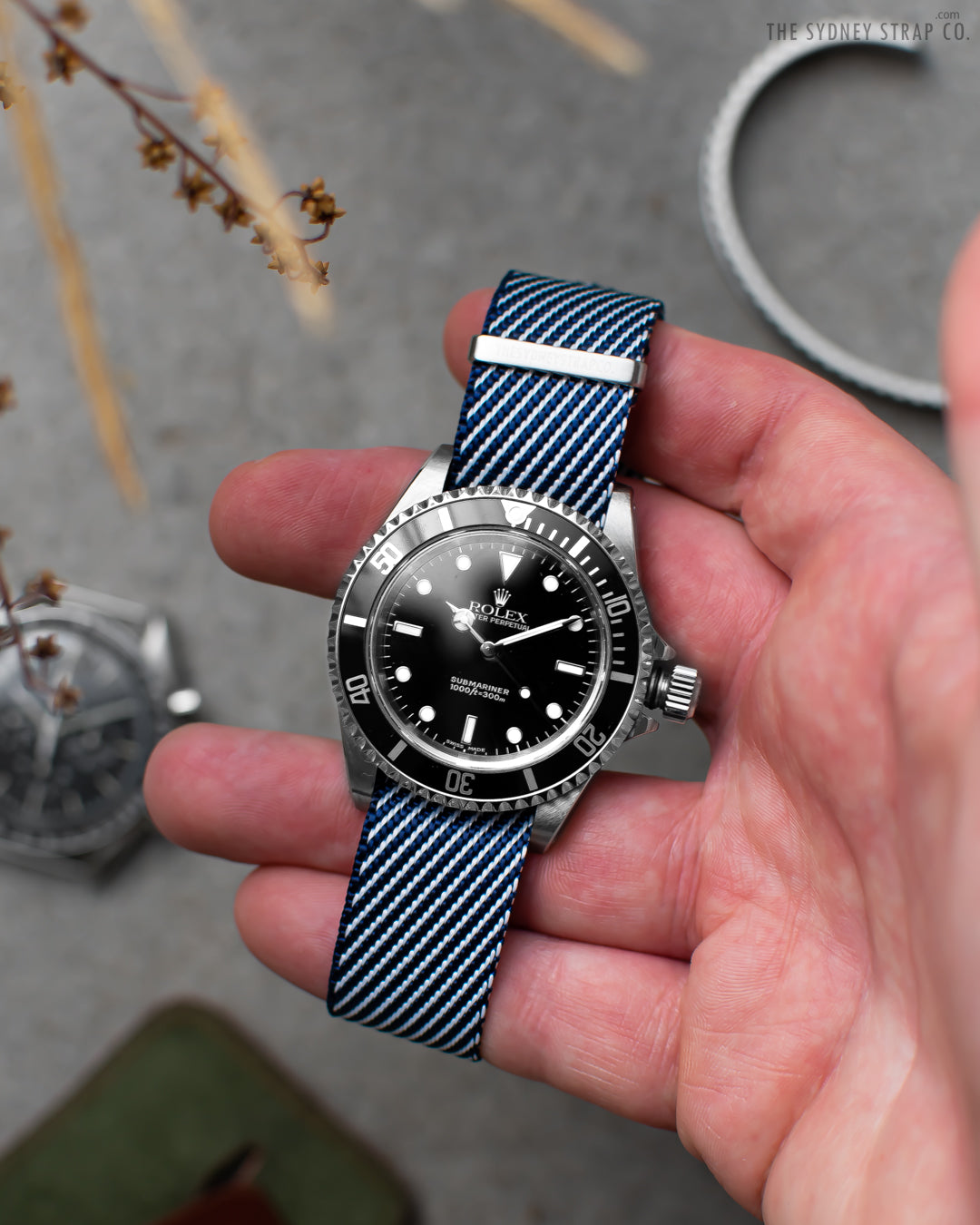 Buy Single Pass Adjustable Navy and White Striped One Piece Watch Strap