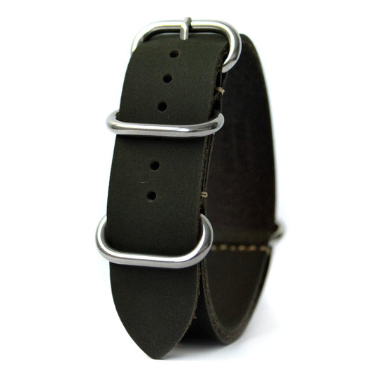 BUY 20mm 22mm GREEN KHAKI GENUINE LEATHER ZULU STRAP