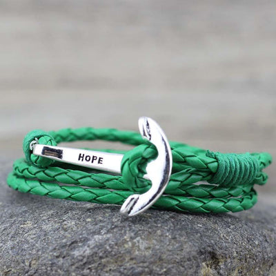 GREEN LEATHER ANCHOR BRACELET - The Sydney Strap Co.