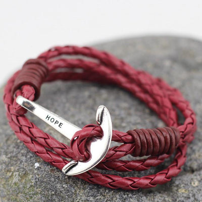 DARK RED LEATHER ANCHOR BRACELET - The Sydney Strap Co.