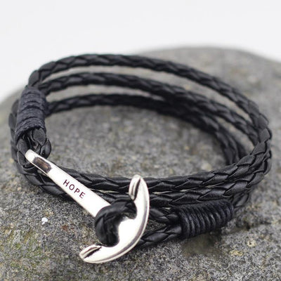 BLACK LEATHER ANCHOR BRACELET - The Sydney Strap Co.