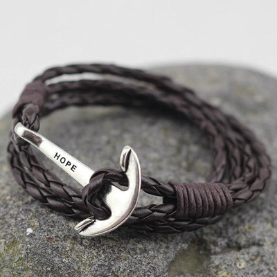 DARK BROWN LEATHER ANCHOR BRACELET - The Sydney Strap Co.