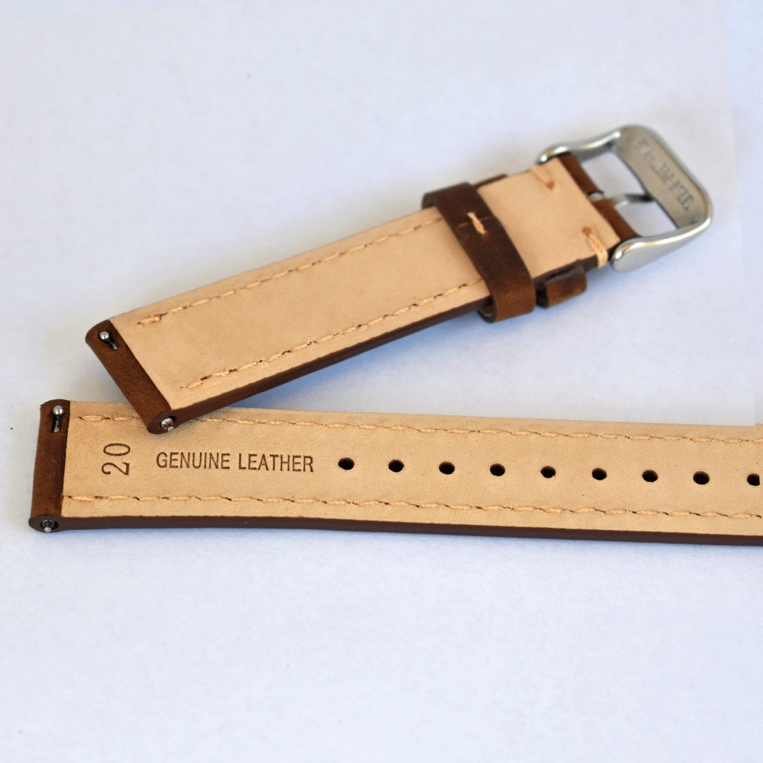 Genuine Calfskin Quick Release Vintage Brown Leather Watch Strap