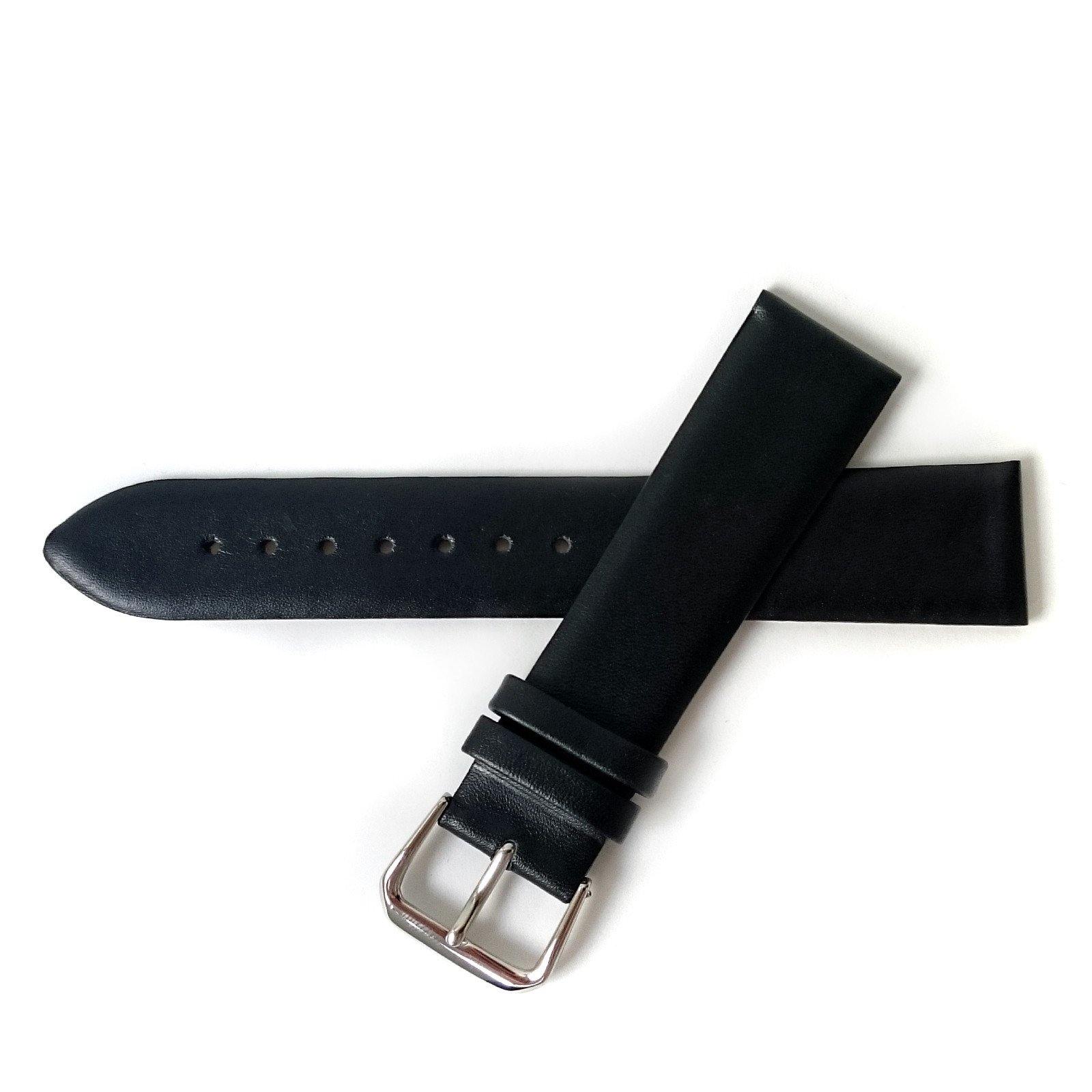 Genuine Calfskin Smooth Thin Black Leather Watch Strap